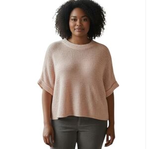Land's End Oversized Slouchy Chunky Knit Soft Girl Blush Pink Wool Blend Sweater
